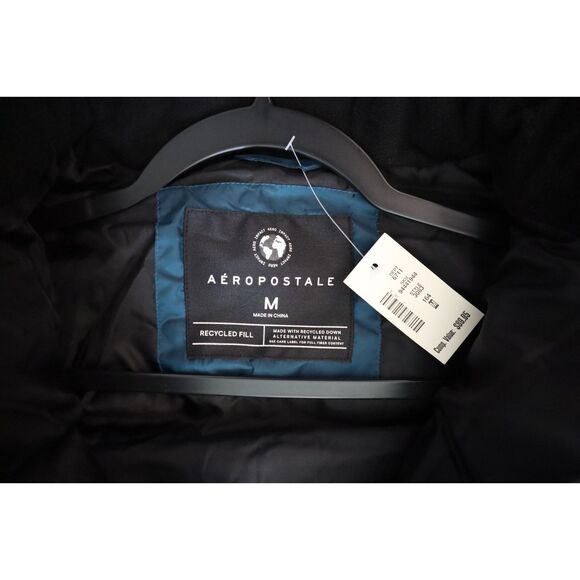Aeropostale 3083 Men's Sz M Teal/Black Colorblock Heavyweight Puffer Jacket - Picture 4 of 13